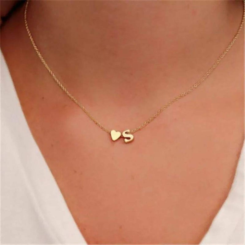 Glimmerst Initial Heart Necklace 18K Gold Plated Stainless Steel Tiny Heart Letter R Necklace Personalized Monogram Name Necklace for Women - Image 4